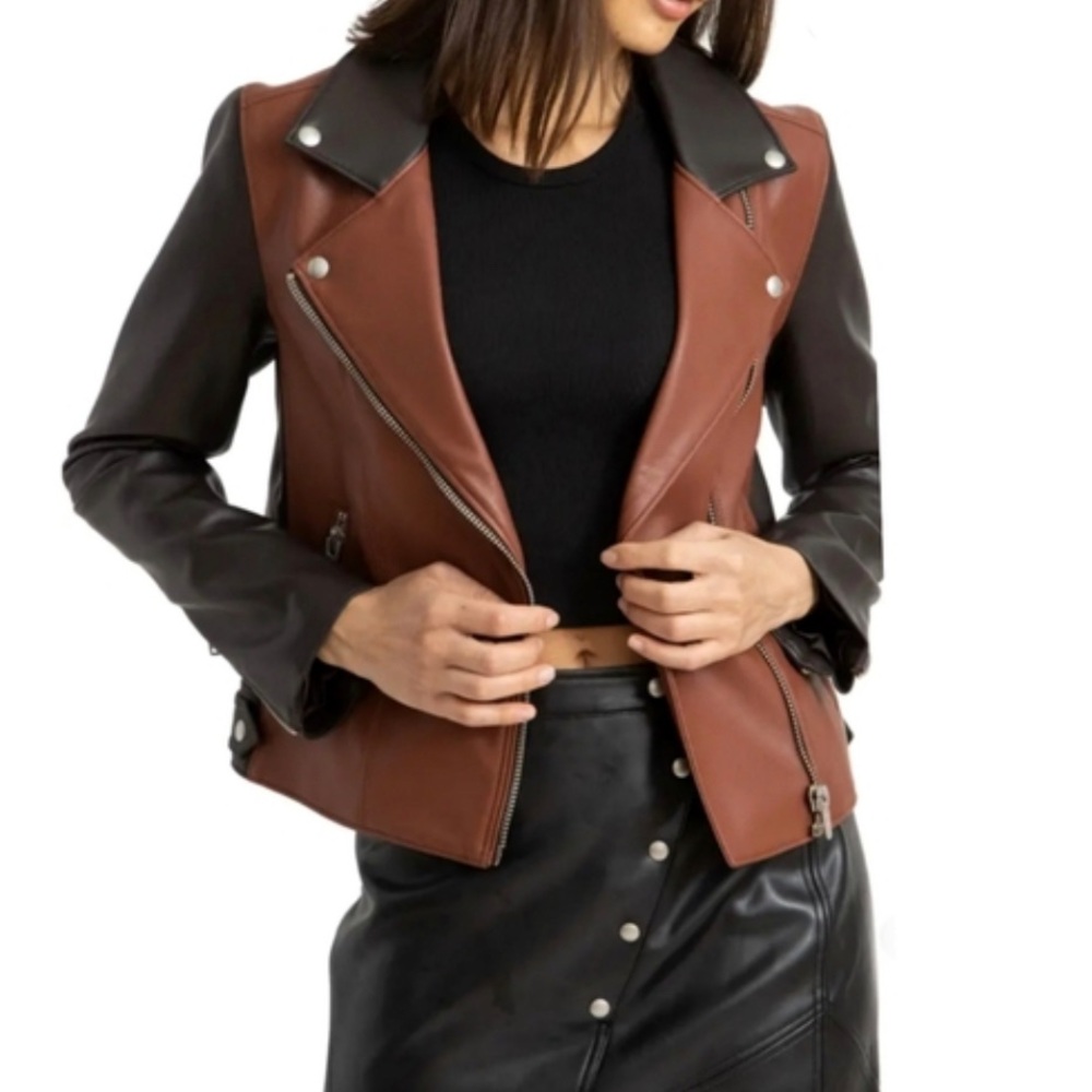BLANKNYC brown color block moto
